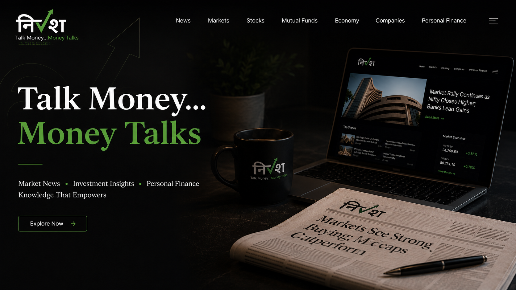 Nevesh homepage hero banner showcasing premium financial news, stock market insights and personal finance for Indian investors.